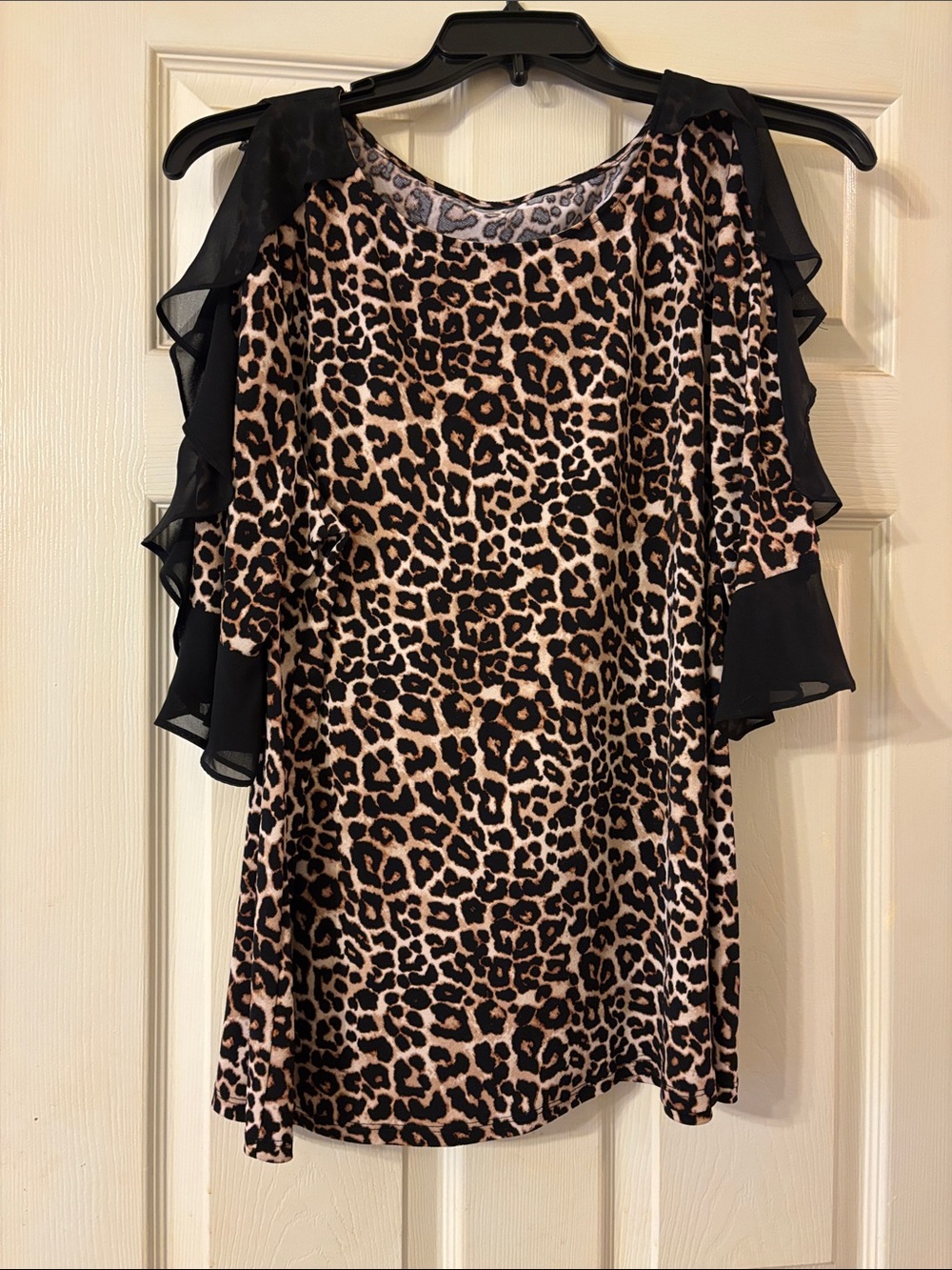 Leopard Print Cold-Shoulder Ruffle Top - Animal Print